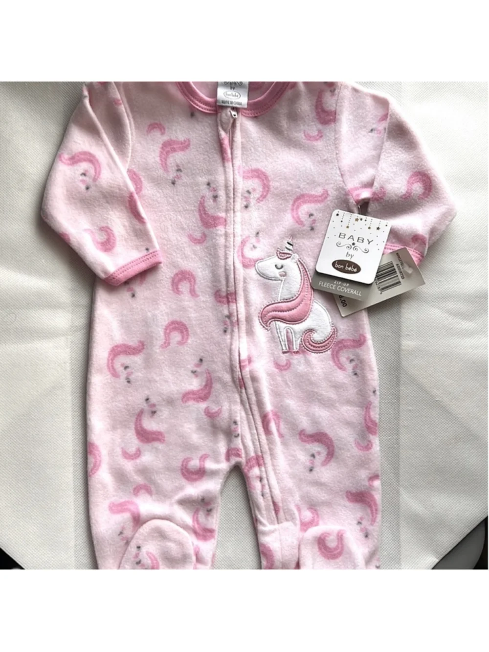 NWT Baby Unicorn Zip Up Fleece Coverall size 0-3 months Pink body suit Bon Bebe
